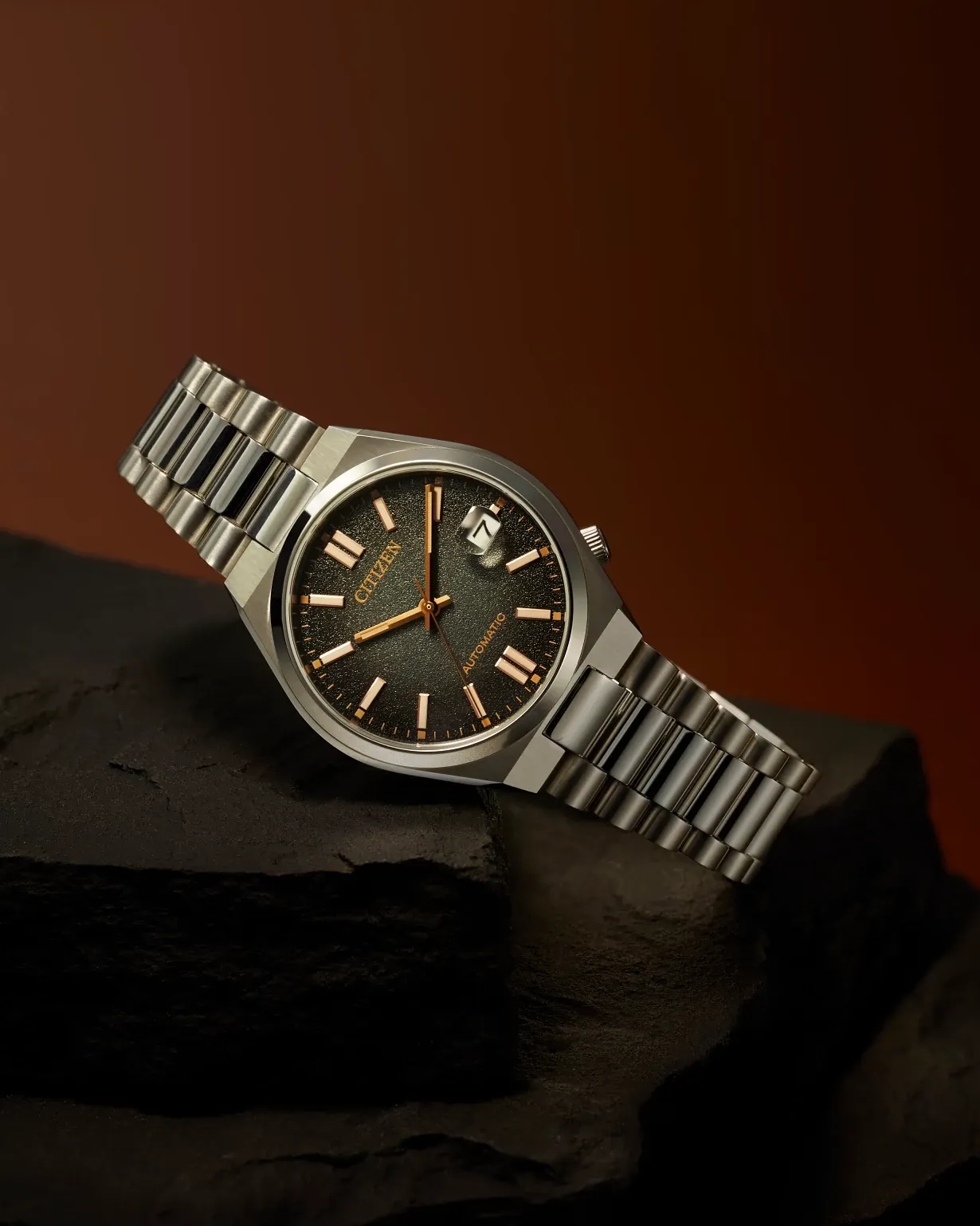 TSUYOSA 37mm “Time Slip” Black Dial Stainless Steel Bracelet